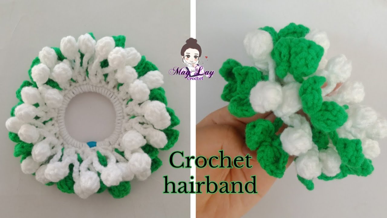 How to crochet hairband flower စံပယ္ဖူးေခါင္းစည္းႀကိဳး ထိုးနည္းေလးကို မွ်ေဝလိုက္ပါတယ္႐ွင္