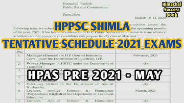 HPPSC SHIMLA 2021 EXAMS TENTATIVE SCHEDULE RELEASED