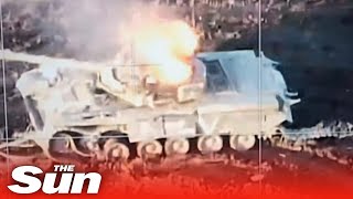 Moment Ukrainian troops destroy Russian tank in huge blast
