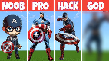 Minecraft NOOB vs PRO vs HACKER vs GOD || Captain America Build Challenge