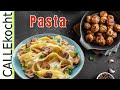 Bandnudeln in Champignonsoße mit Hackbällchen:Schneller Genuss! 🍝