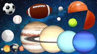 Planet And Ball Names And Size Comparison Summary For Children And Babies