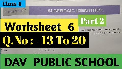 DAV Class 8 Maths Chapter 7 Worksheet 6 ( Q.No. 13 To 20 ) || Algebraic Identities || #davmath #dav