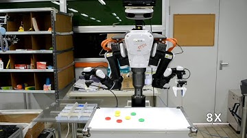 Test of a Nextage dual-arm industrial robot sorting different colour small items