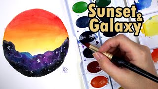 Easy Watercolor Painting Tutorial for Beginners | Galaxy and Sunset | Philippines Tagalog