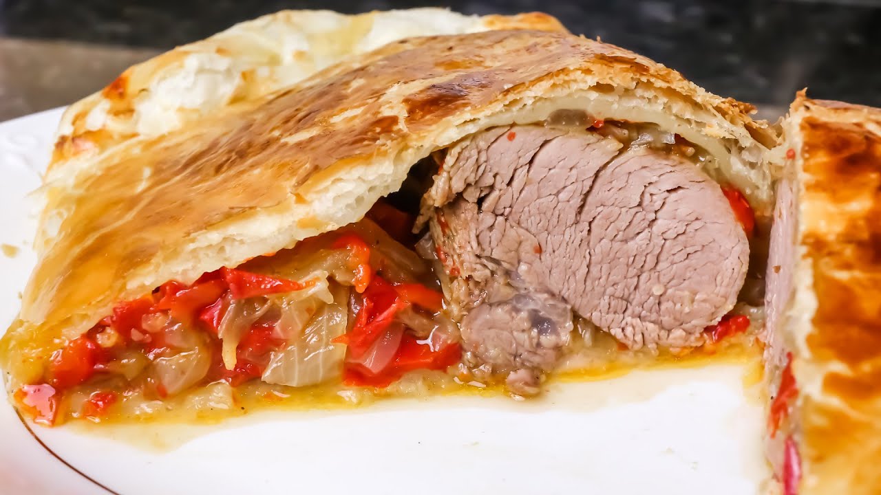 Solomillo con verduras envuelto en hojaldre