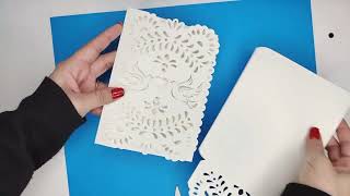 Dove Tri Fold Pocket Card Wedding invitation Papel Picado Cricut tutorial Silhouette Cameo Laser Cut
