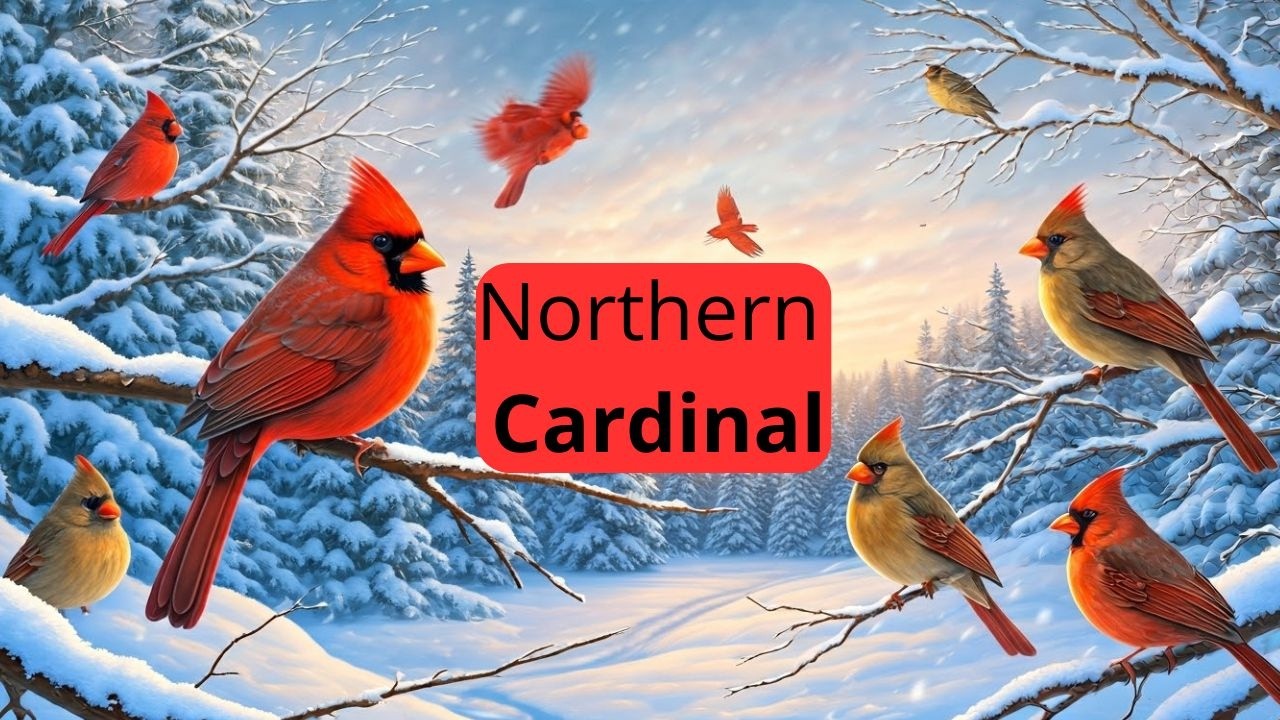 Вторжение северных кардиналов во время снежной бури! Не пропустите этот захватывающий зимний пейзаж!