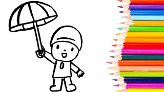 How To Draw Pocoyo With An Umbrella? Pocoyo-Ni Soyabon Bilan Qanday Chizish Mumkin