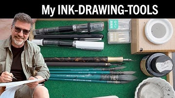 My tools for ink drawing - dip pens, fountain pens and brush pen.