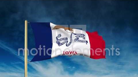 Iowa Flag Slider Style. Waving In The Win With Cloud Background Animation Stock Animation