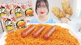 매콤한 까르보불닭과 통통한 소시지, 바삭바삭 치즈 핫도그 먹방 ASMR / CARBO FIRE NOODLES AND HOTDOGS MUKBANG