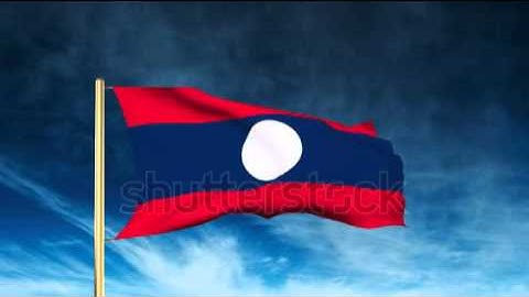 Laos flag slider style. Waving in the wind with cloud background animation Stock video by