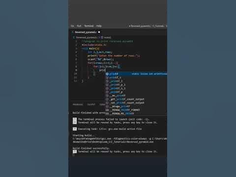 C program to print reversed pyramid pattern using nested for loops |for ... image.