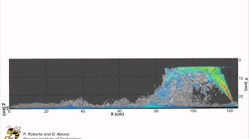 45 degree dense jet in stagnant shallow water, 3D configuration of flow by P Roberts and O Abessi
