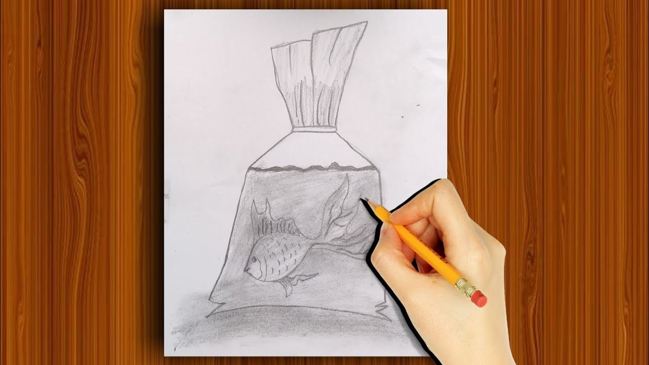 Draw a Fish in The Plastic || Drawing For Beginners || Easy Drawing ...