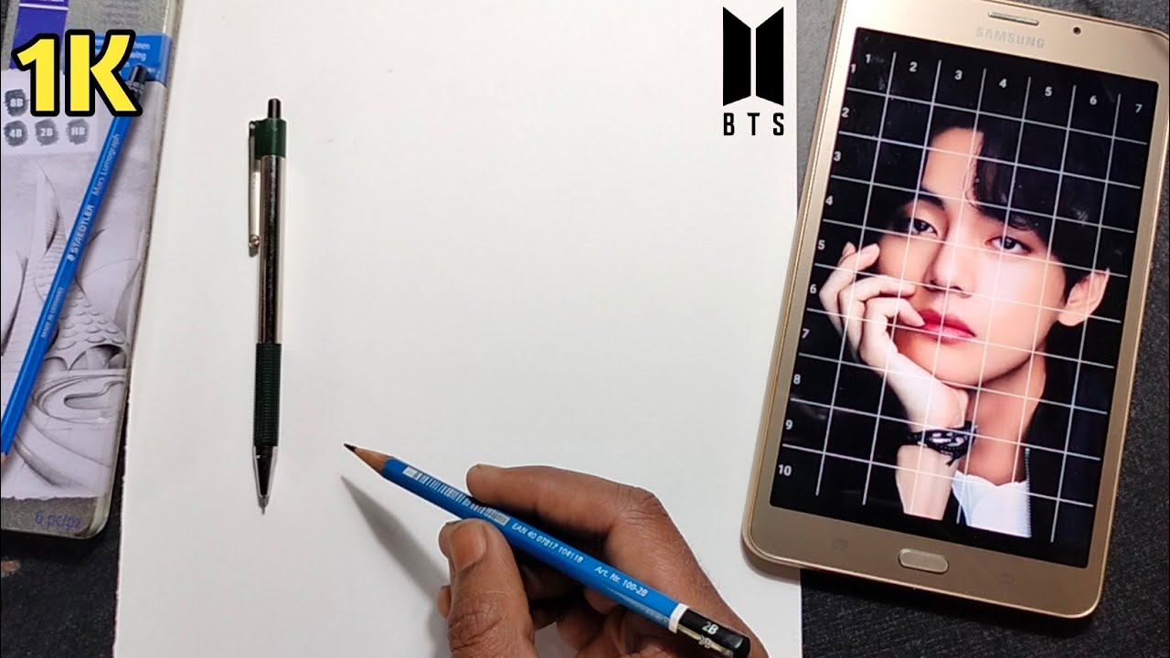 BTS Drawing V KIM TAEHYUNG, How to draw V BTS, Step by step outline ...