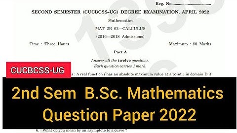 CALCULUS           |        2nd Semester   B.Sc. Mathematics      Question Paper 2022 #calicut