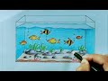 How to draw  fish aquariumeasy fish tank drawingaquarium drawing for beginners