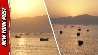 Rare Footage Shows Ships Sitting Idle in Strait of Hormuz at Sunrise