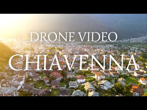 DRONE VIDEO of the ALPINE town of CHIAVENNA, Valchiavenna, Italy