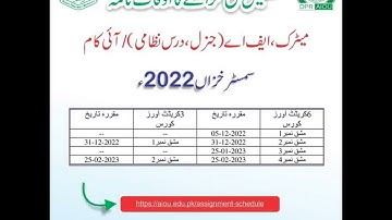 Assignment schedule of Matric, FA, and I.Com for Semester Autumn 2022 #aiou@nidcollection