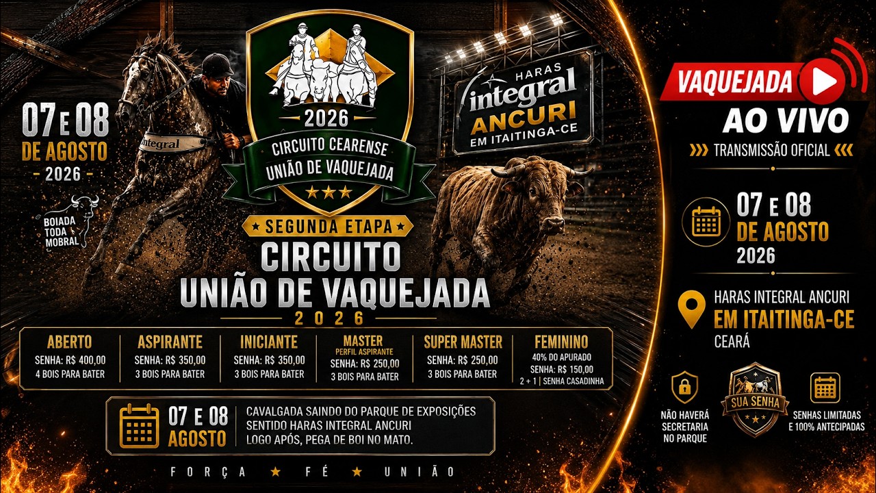 VAQUEJADA AO VIVO | CIRCUITO UNIÃO DE VAQUEJADA | 2ª ETAPA | HARAS INTEGRAL ANCURI | ITAITINGA-CE