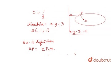 the  equation  of the  ellipse  whose foucs  is S(1,-1)  directrix  the line  `x-y-3=0`  and