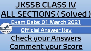 Jkssb Class IV Solved Paper /Official Answer key / 1 March 2021