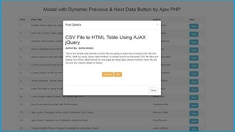 Modal with Dynamic Previous & Next Data Button by Ajax PHP