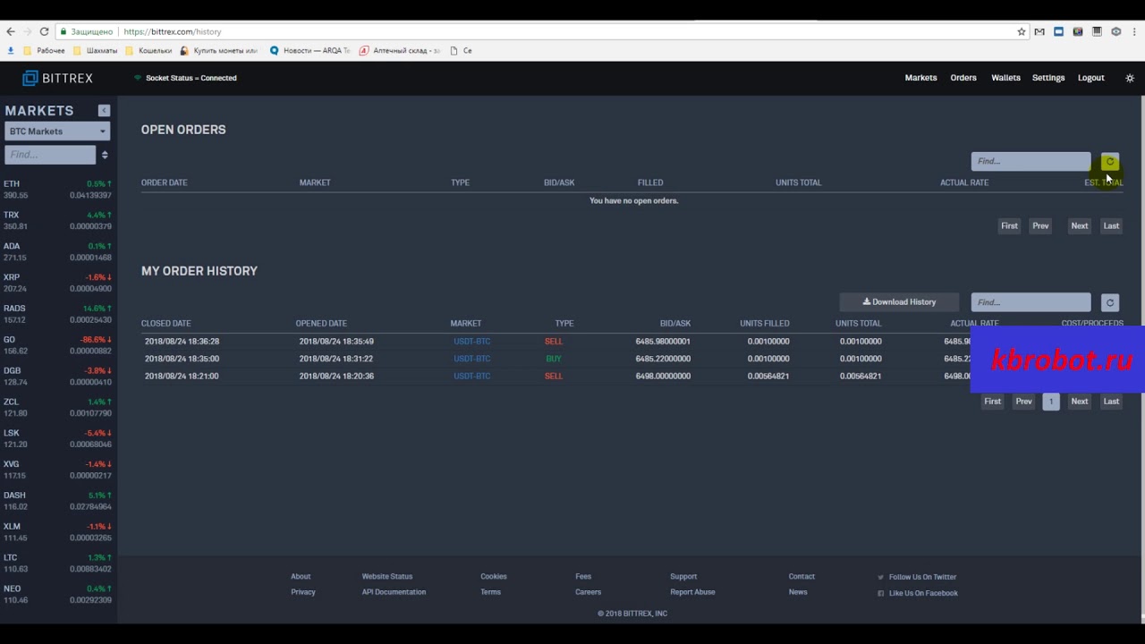 Торговый робот для BITTREX.  Криптобиржа Битрекс