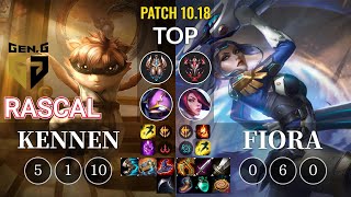 GEN Rascal Kennen vs Fiora Top - KR Patch 10.18