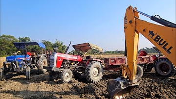 Mahindra yuvo 575di New swaraj FE Powertrac Euro 50 Bull backhoe loader working mud ||