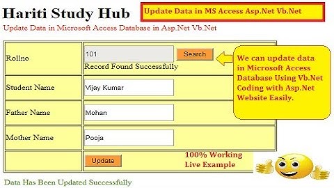 Update data in database using Asp.Net Vb.Net | Hindi | MS Access Database | Free Online Classes