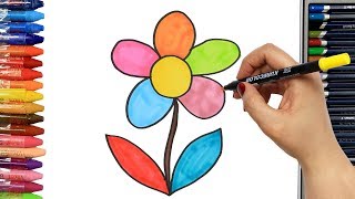الرسم والتلوين للأطفال | كيفية رسم زهرة ملونة | | الرسم للأطفال | الأطفال ألوان الفيديو