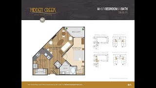1411 - A1 Floor Plan - Top Floor, Plank Floors, 719 sf 1B1B Apartment Home with Pool View