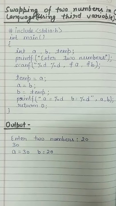write a program to swapping of two numbers with using third variable in ...