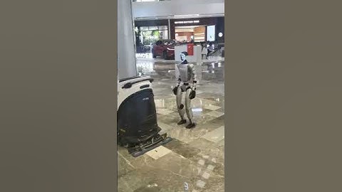 Oops! What happens when a China-made humanoid robot encounters a clean robot in a shopping mall