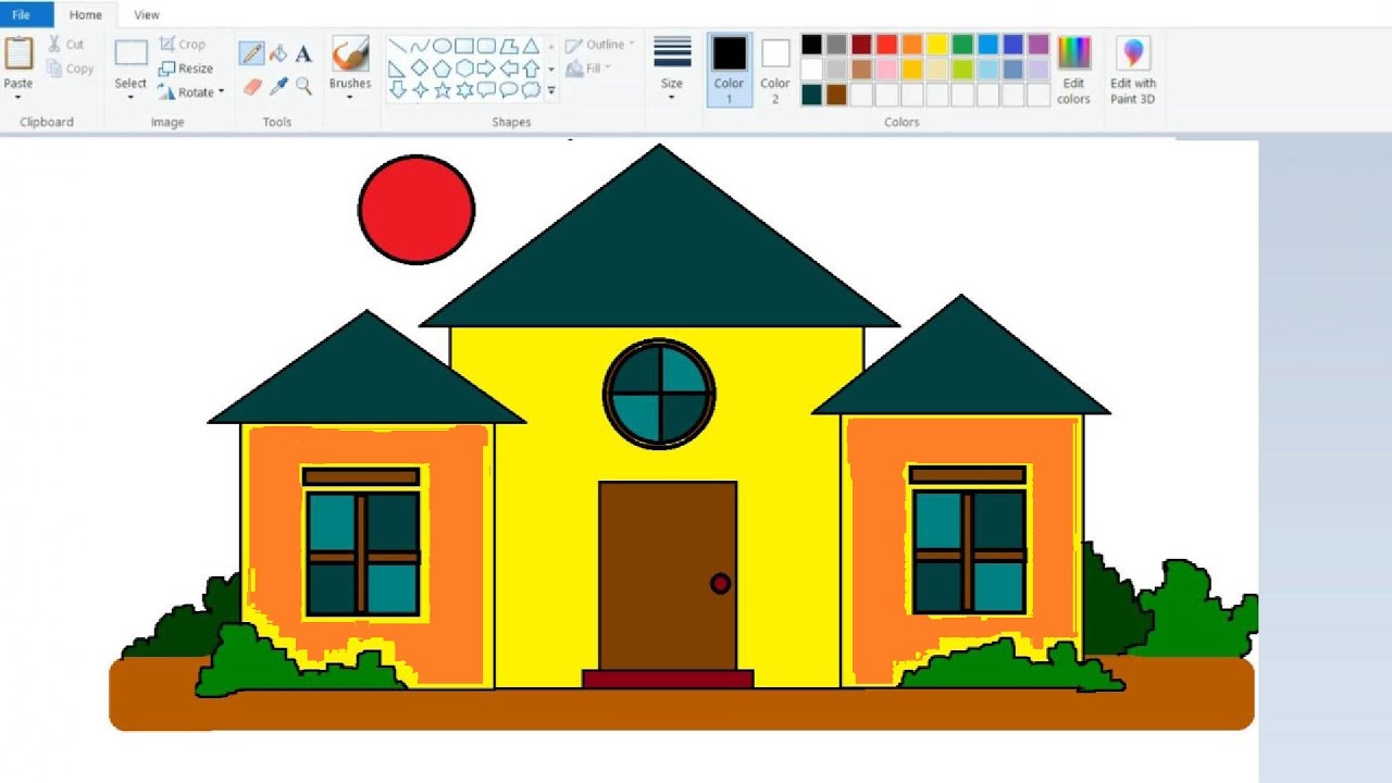 How to draw a house on computer | MS Paint Drawing | Easy step by step ...