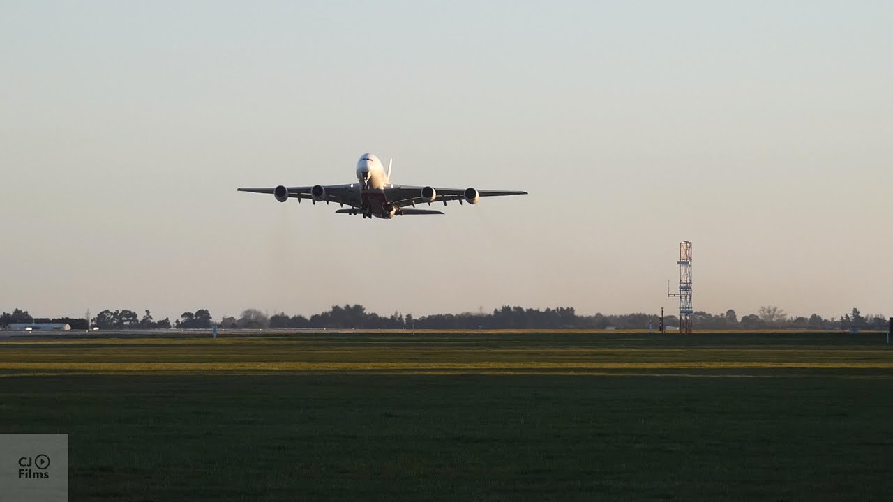 Emirates A380 sunset departure from Christchurch Airport 6 September ...