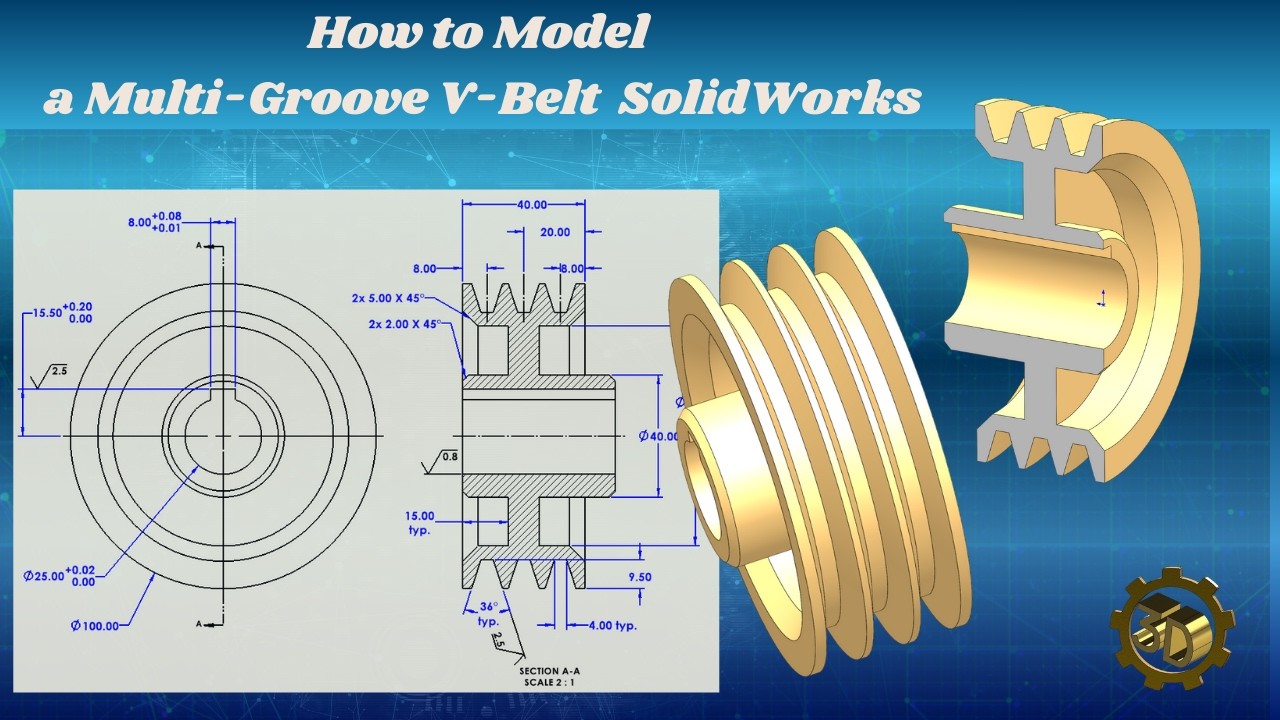 Проектирование многоручейкового шкива в SolidWorks | От эскиза до сборки за 15 минут