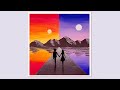A Romantic Couple on Day &amp; Night Scenery for beginners || Sunset &amp; Moonlight -Easy scenery painting
