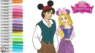 Disney Princess Coloring Book Pages Rapunzel and Flynn Rider Minnie Mickey Ears