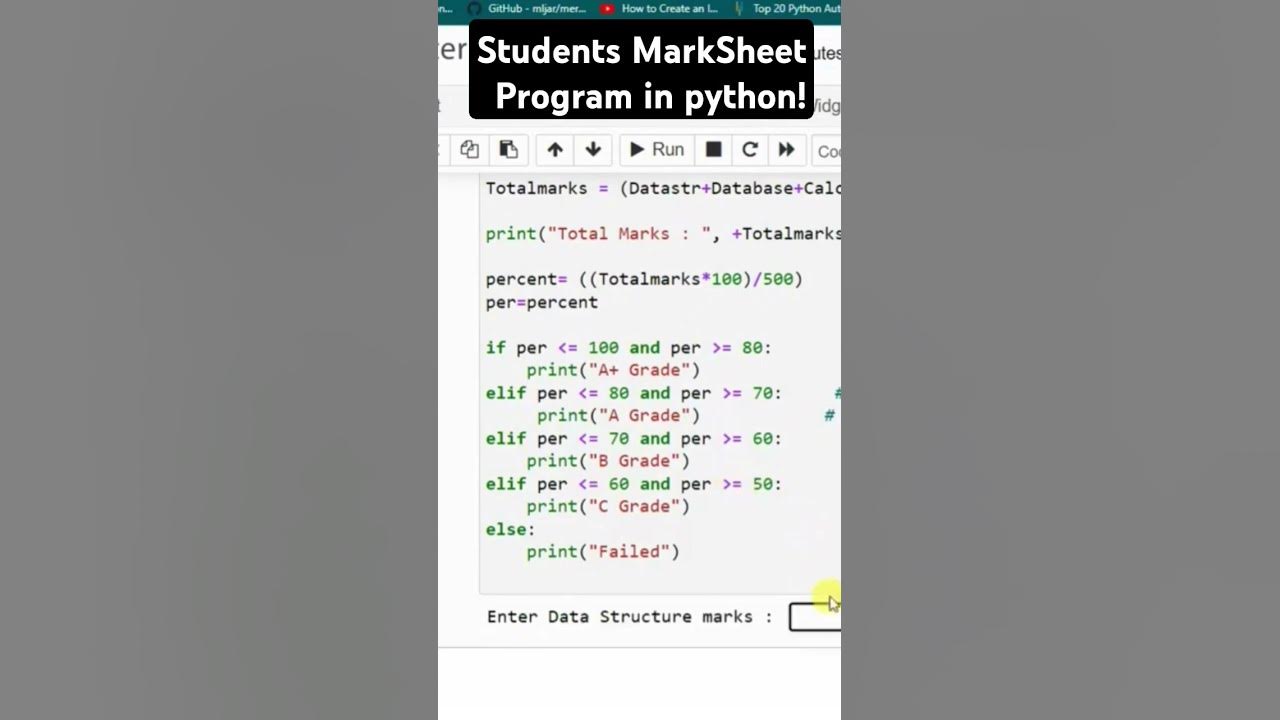Creating a MarkSheet in python! | Python Conditional Operator ...