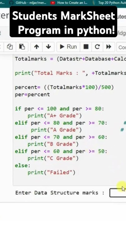Creating a MarkSheet in python! | Python Conditional Operator ...