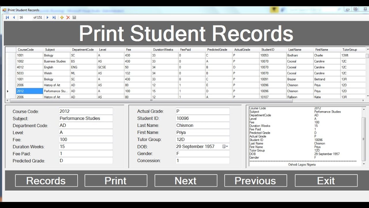 crystal report for visual studio 2015  New  How to Create and Print Student Records in Visual Basic.Net.