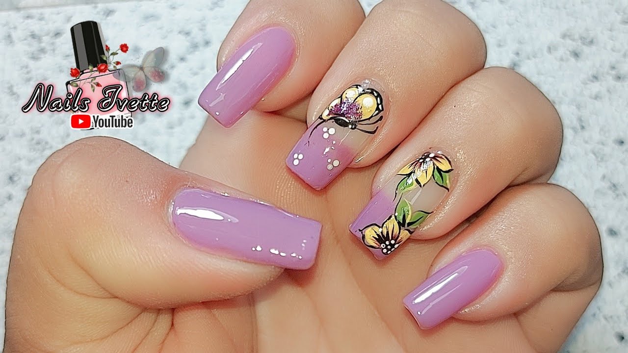 Uñas en tono Morado / Decoración de uñas flores y mariposa / Diseño de uñas  color morado / Nails Art - YouTube