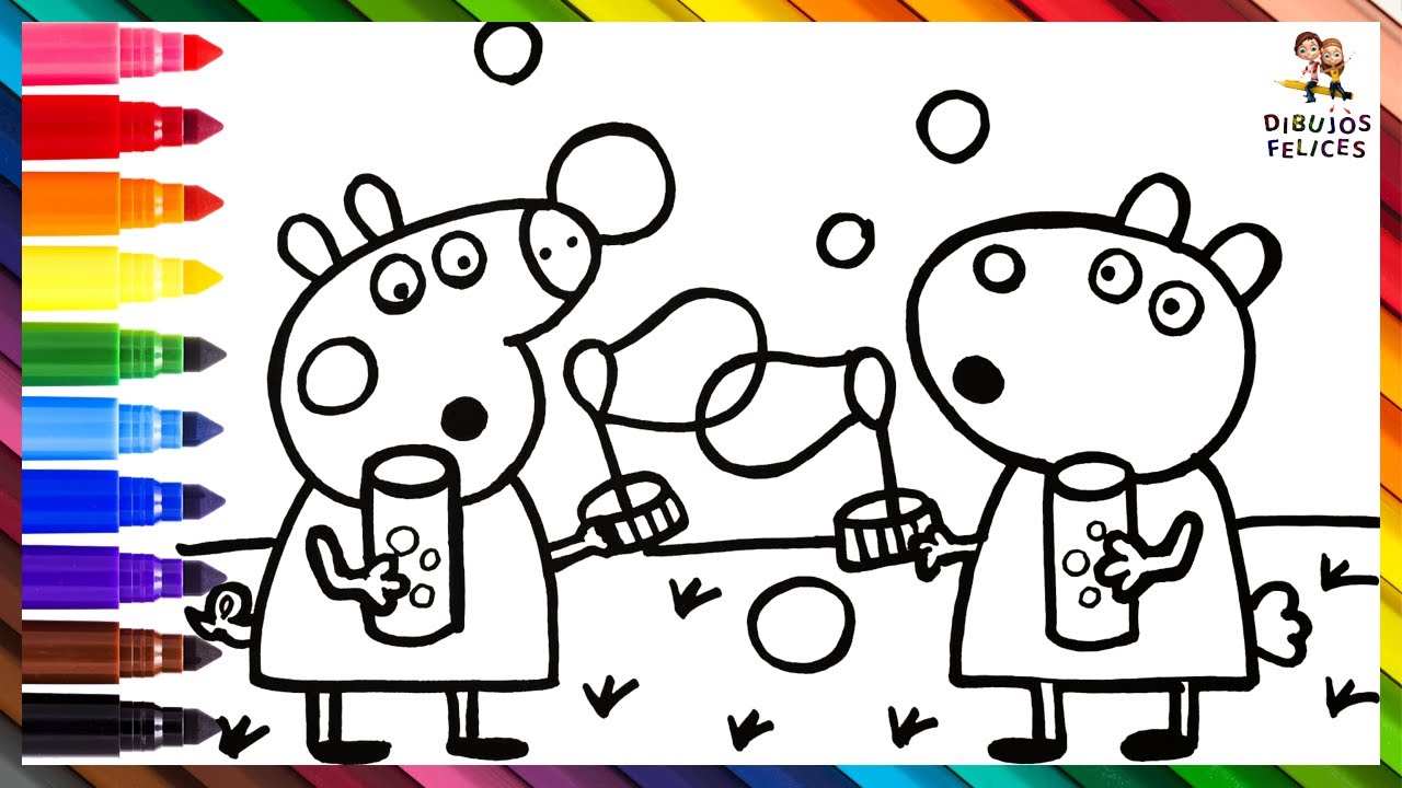 Dibuja y Colorea A Peppa Pig Y Suzy Soplando Burbujas 🐷🎨🐑 Dibujos Para