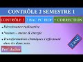 contrôle N2 semestre 1 physique chimie 2 bac biof Modèle 1