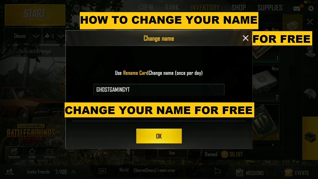 PUBG MOBILE HOW TO CHANGE YOUR NAME FOR FREE, UPDATE 0.5.0 - 